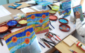Fase di lavoro dei mosaici in vetro 